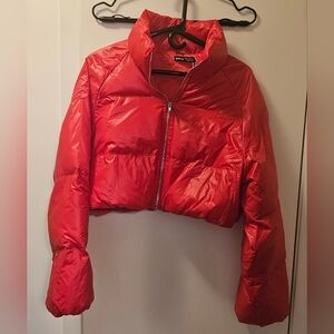 NWT Shein Red Puffer Zipper Cropped Short Jacket - Women's Size Large 8/10